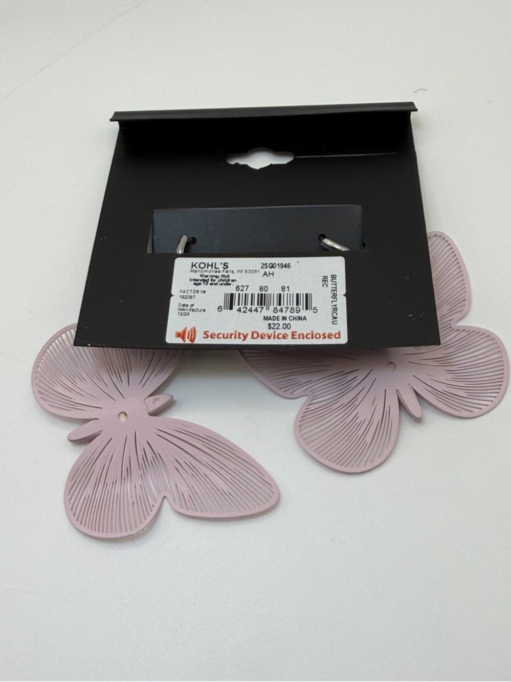 Simply Vera Vera Wang Pink Butterfly Statement Earrings NWT Rhinestone Accent - Picture 4 of 4